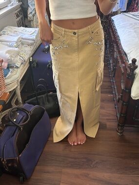 Self - Portrait Diamond Embellished Cargo Maxi Skirt